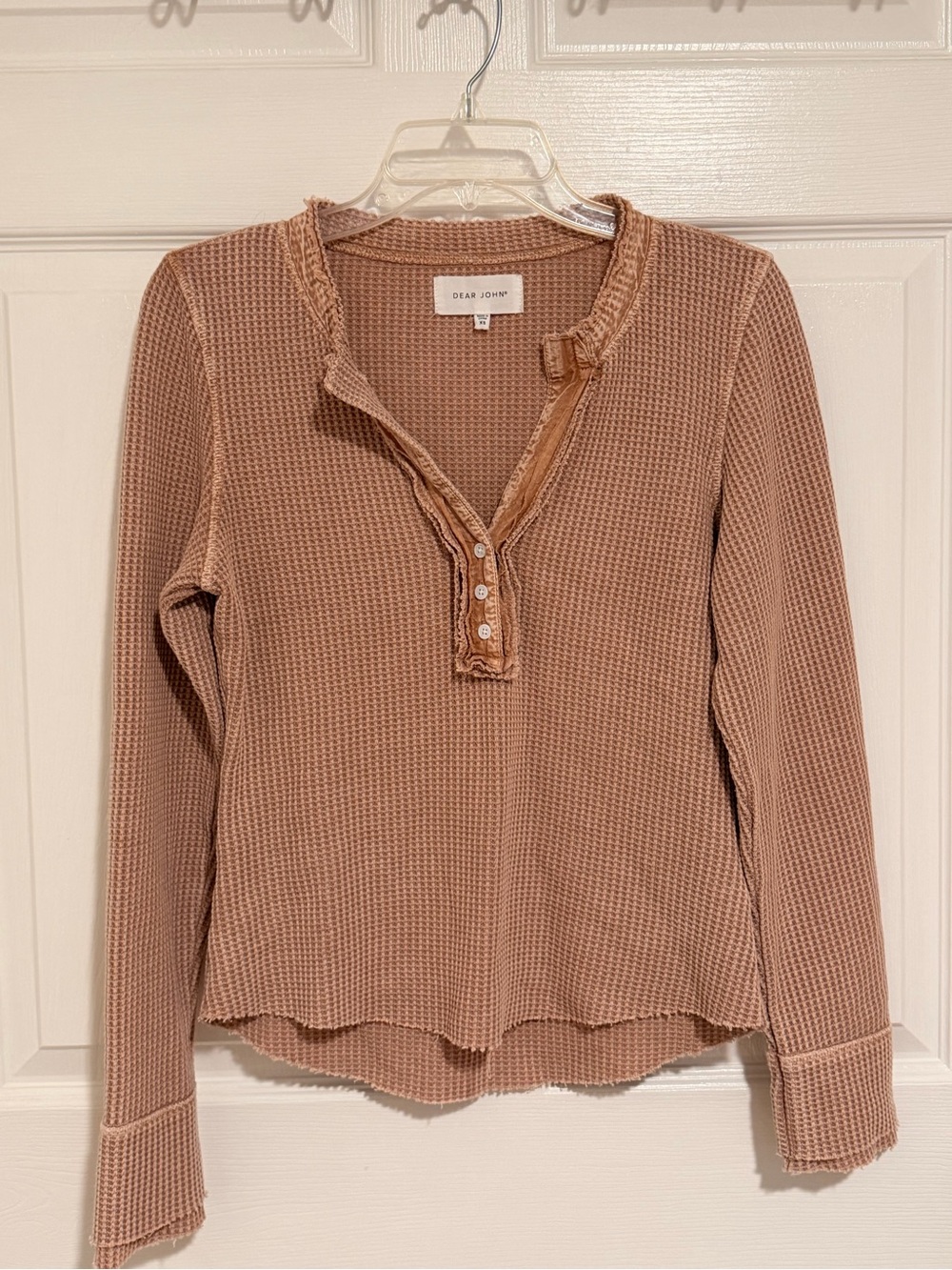 Dear John Taupe Waffle Henley Long-Sleeve Top